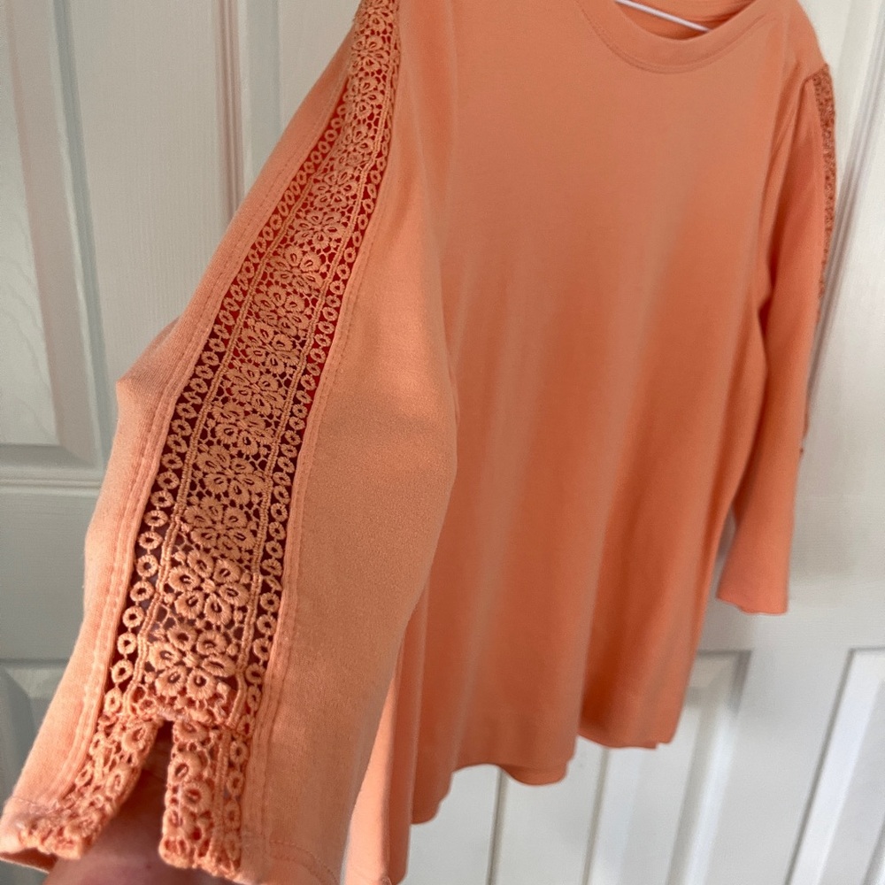 Appleseed's Coral Lace Sleeve Blouse